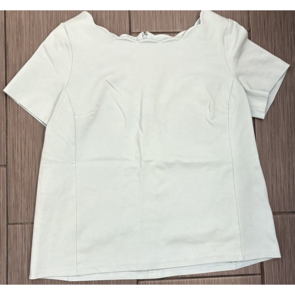 Talbots Light Blue Scallop Coller Short Sleeve Blouse Size 1X Stretch